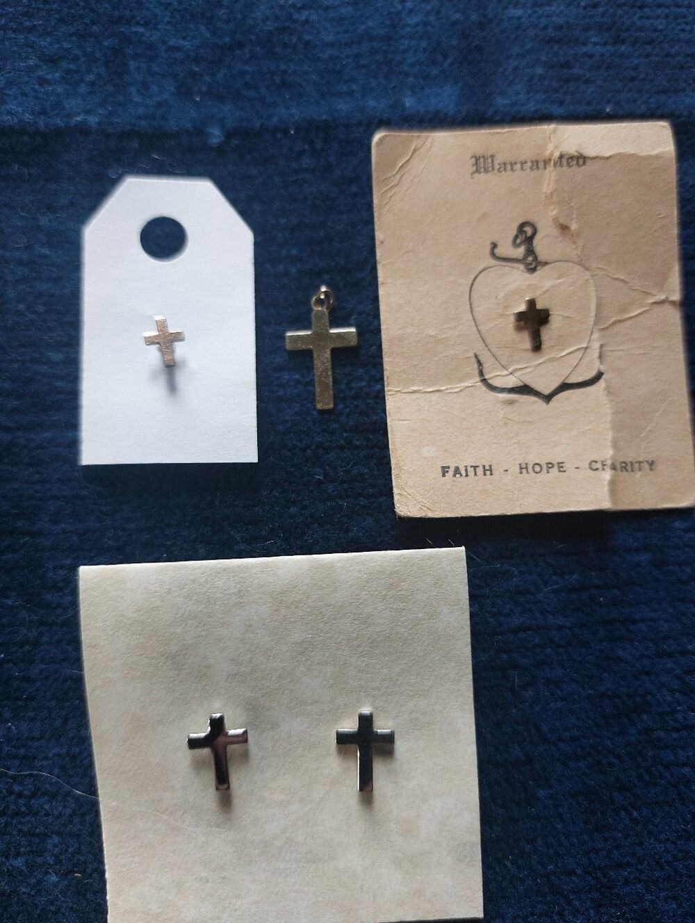 Vintage Tiny Cross Jewelry, Sterling & Goldfill, Earrings  Necklace  Lapel Pins
